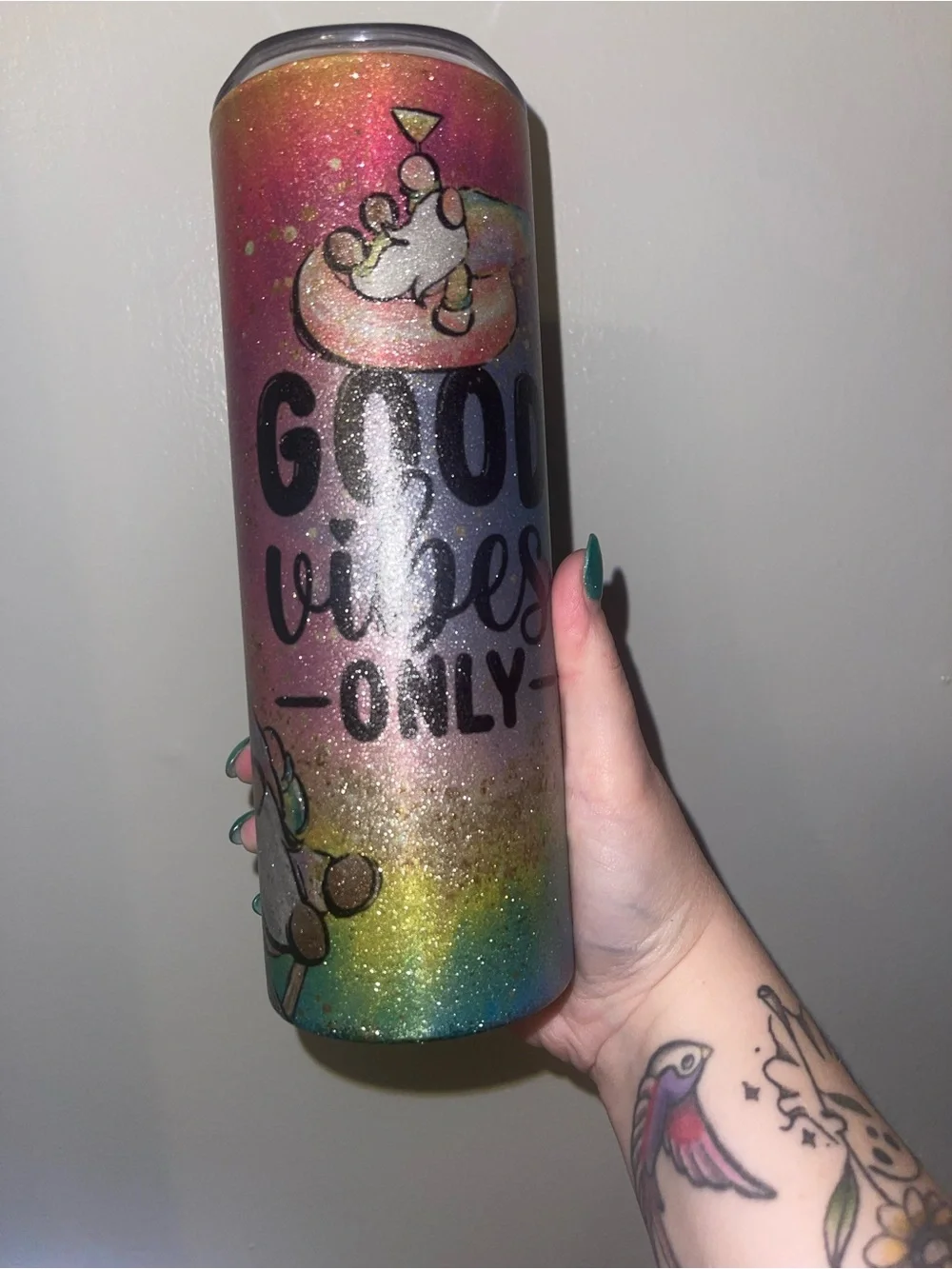 Good Vibes Only Rainbow Glitter Tumbler 20 oz